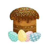 Pâques gâteau avec glaçage et coloré Pâques des œufs. coloré Pâques illustration, salutation carte, vecteur