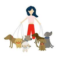 une femme des promenades chiens. vecteur illustration dans plat style