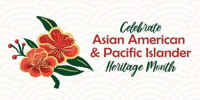 asiatique Américain, pacifique insulaire patrimoine mois vecteur bannière avec Oriental vague modèle Contexte et asiatique style pivoine fleurir. aapi fête.