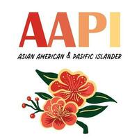 aapi - asiatique américain pasifique insulaire logo bannière avec asiatique style pivoine fleurir. logo pour aapi patrimoine mois. Facile carré salutation carte. vecteur