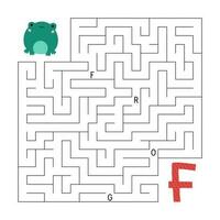 abc Labyrinthe jeu. éducatif puzzle pour enfants. labyrinthe avec des lettres. Aidez-moi grenouille trouver droite façon à le lettre F. imprimable activité feuille de travail. apprendre Anglais langue. vecteur illustration