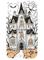 Halloween paysage des gamins coloration page vecteur