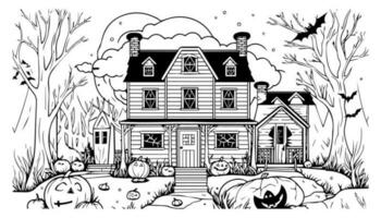 Halloween paysage des gamins coloration page vecteur