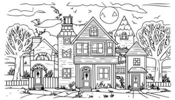 Halloween paysage des gamins coloration page vecteur