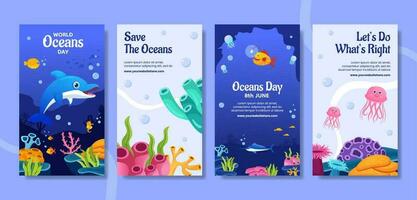 monde océans journée social médias histoires plat dessin animé main tiré modèles Contexte illustration vecteur