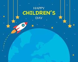 journée des enfants du monde plat avec vecteur de fusée