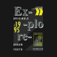 explorer texte Cadre slogan graphique, typographie conception, mode t chemise, vecteur illustration