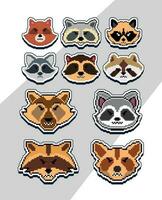 pixel art raton laveur visages emoji autocollant pixel autocollant conception vecteur