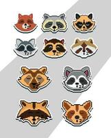 pixel art raton laveur visages emoji autocollant pixel autocollant conception vecteur