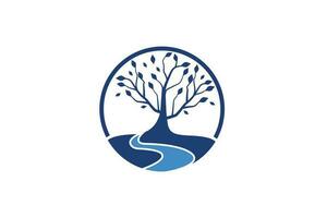 des arbres Lac forêt abstrait la nature logo conception bleu marine vecteur