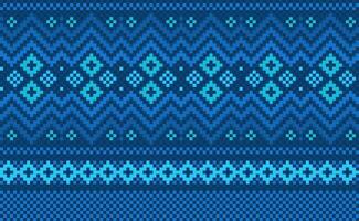 bleu géométrique ethnique modèle, vecteur broderie tribal arrière-plan, pixel mode abstrait style