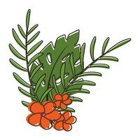 vecteur isolé griffonnage image. tendance moderne feuilles de tropical les plantes. troué monstera et rouge plumeria bourgeons. été autocollant ou prêt à l'emploi conception élément.
