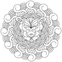 mardi gras mandala coloration page pour vacances la créativité, mascarade à motifs masque vecteur
