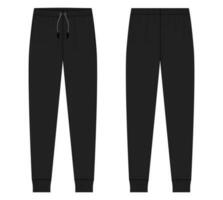 Jersey joggeur un pantalon technique dessin mode plat esquisser vecteur illustration noir Couleur modèle de face et retour vues