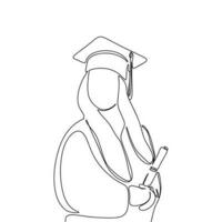 étudiant avec l'obtention du diplôme casquette et diplôme, un ligne continu illustration. ligne art l'obtention du diplôme éducation vecteur. vecteur