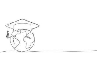 l'obtention du diplôme casquette sur Terre, un ligne continu illustration. ligne art l'obtention du diplôme international éducation concept vecteur. vecteur