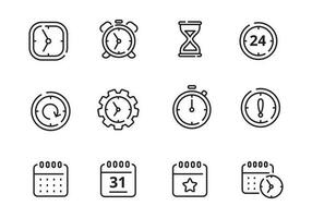 ensemble de temps et calendrier Icônes dans ligne style isolé sur blanc Contexte vecteur