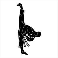 illustration vectorielle de silhouette de technique de combat de coup de pied rapide. logo moderne et simple pour l'icône du karaté, du judo et des arts martiaux. vecteur