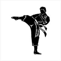 illustration vectorielle de silhouette de technique de combat de coup de pied rapide. logo moderne et simple pour l'icône du karaté, du judo et des arts martiaux. vecteur