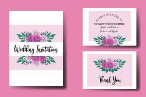 mariage invitation Cadre ensemble, floral aquarelle numérique main tiré violet anémone fleur conception invitation carte modèle vecteur
