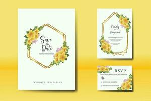 mariage invitation Cadre ensemble, floral aquarelle numérique main tiré Jaune hibiscus fleur conception invitation carte modèle vecteur