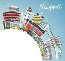 Newport Pays de Galles ville horizon avec Couleur bâtiments, bleu ciel et copie espace. vecteur illustration. Newport Royaume-Uni paysage urbain avec Repères.