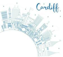 contour Cardiff Pays de Galles ville horizon avec bleu bâtiments et copie espace. vecteur illustration. Cardiff Royaume-Uni paysage urbain avec Repères.