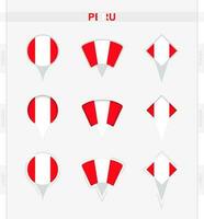 Pérou drapeau, ensemble de emplacement épingle Icônes de Pérou drapeau. vecteur
