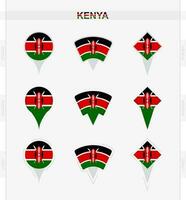 Kenya drapeau, ensemble de emplacement épingle Icônes de Kenya drapeau. vecteur