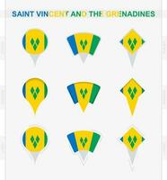 Saint Vincent et le grenadines drapeau, ensemble de emplacement épingle Icônes de Saint Vincent et le grenadines drapeau. vecteur