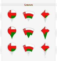 Oman drapeau, ensemble de emplacement épingle Icônes de Oman drapeau. vecteur