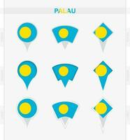 Palau drapeau, ensemble de emplacement épingle Icônes de Palau drapeau. vecteur