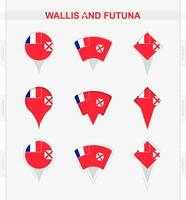 Wallis et futuna drapeau, ensemble de emplacement épingle Icônes de Wallis et futuna drapeau. vecteur