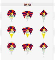 Tibet drapeau, ensemble de emplacement épingle Icônes de Tibet drapeau. vecteur