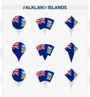 Falkland îles drapeau, ensemble de emplacement épingle Icônes de Falkland îles drapeau. vecteur