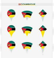 mozambique drapeau, ensemble de emplacement épingle Icônes de mozambique drapeau. vecteur