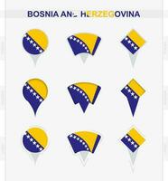 Bosnie et herzégovine drapeau, ensemble de emplacement épingle Icônes de Bosnie et herzégovine drapeau. vecteur