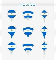 Nicaragua drapeau, ensemble de emplacement épingle Icônes de Nicaragua drapeau. vecteur