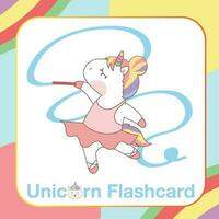 jolie carte flash de licorne pour les enfants. prêt à imprimer. carte de jeu imprimable. carte éducative pour le préscolaire. illustration vectorielle. vecteur