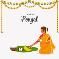 content pongal fête Contexte avec Sud Indien femme en train de préparer culte. vecteur