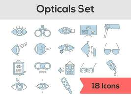 optique Icônes ensemble dans bleu et blanc couleur. vecteur