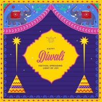 Indien kitsch style Contexte avec éléphants et pétard pour content diwali fête concept. vecteur