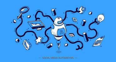 social médias automatisation isométrique bannière. seo vecteur
