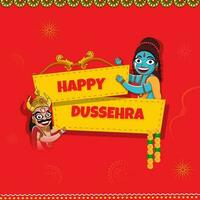 content dussehra concept avec de bonne humeur Seigneur rama et Roi Ravana personnage sur rouge Contexte. vecteur