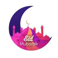 eid mubarak concept avec coloré croissant lune et mosquée sur blanc Contexte. vecteur