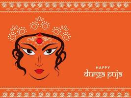 content durga puja fête concept avec déesse durga visage sur blanc et Orange Contexte. vecteur