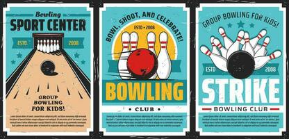 bowling club affiches, Balle et épingle la grève sport vecteur