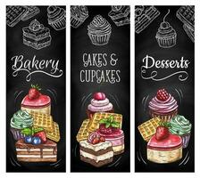desserts, Gâteaux et boulangerie vecteur esquisser bannières