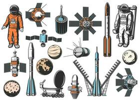 espace exploration, astronaute vecteur Icônes ensemble