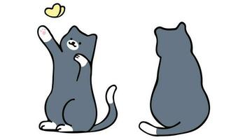 une chat dans un contour style personnage conception et une plat conception style minimal vecteur illustration.